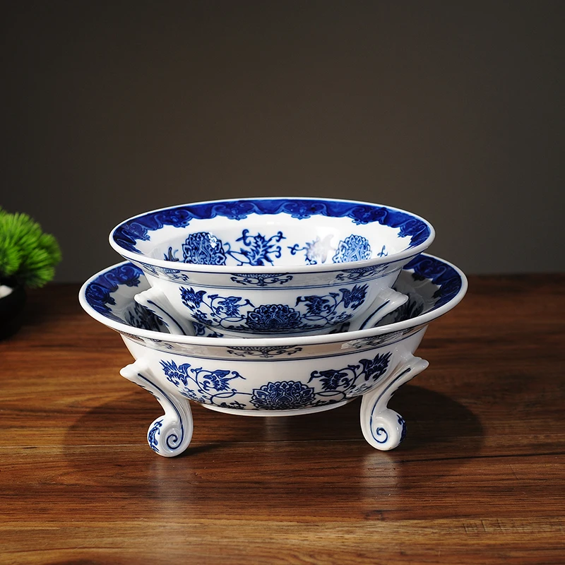 China style blue and white porcelain tripod fruit plate fruit candy fruit plate living room restaurant dish Chinese decoration