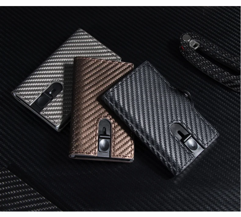 Genuine Leather RFID Credit Card Holder Men Blocking Sliding Wallet Card Holder Purse Carbon Fiber wallet