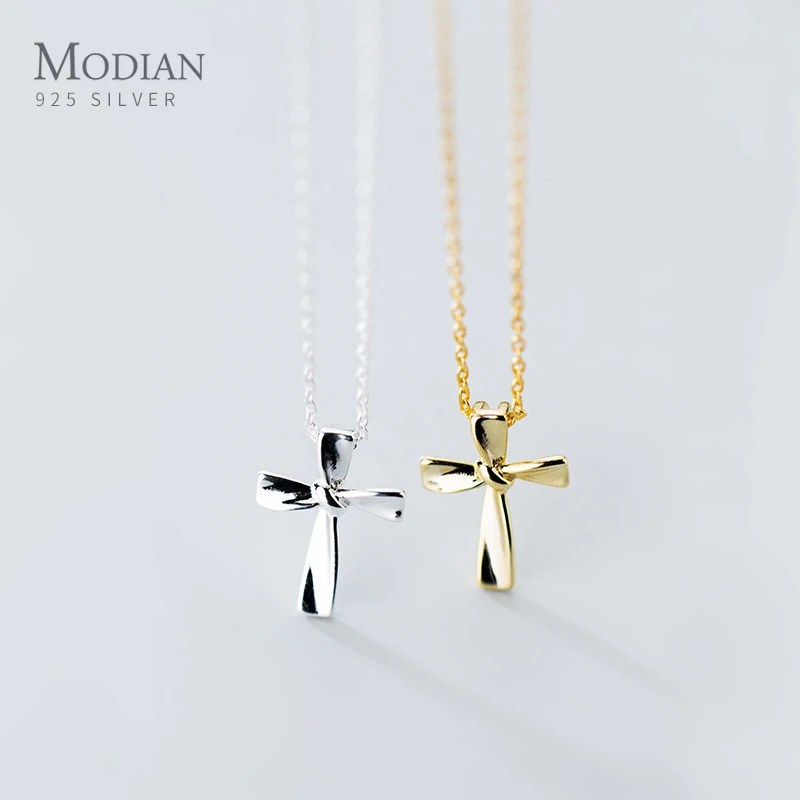 Modian Minimalist Cross Tiny Pendant Fashion 925 Sterling Silver Geometric Line Knot Pendant Link Chain for Women Fine Jewelry