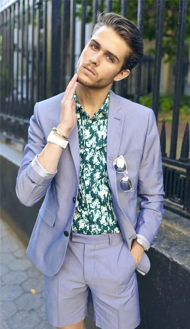 2020 herren Anzug Sommer Hahnentritt Tweed Blazer Anzüge Zwei Stücke Zwei Taste Bräutigam Prom Kurze Hochzeit Smoking Revers