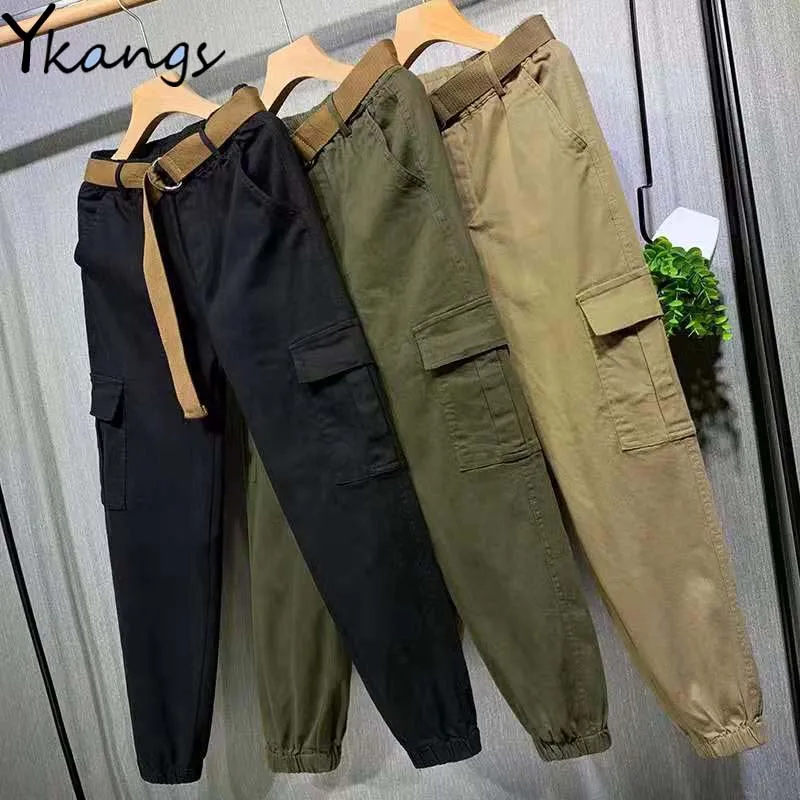 

Streetwear Women Solid High Waist Cargo Pants Loose Sports Female Trousers Streetwear Harem Pants Baggy Ladies Pants Streetpants