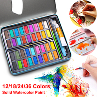 12/18/24/36 Color Solid Watercolor Paint Set for Children Drawing Water Color Brush Box Set Pigment Painting Art Supplies