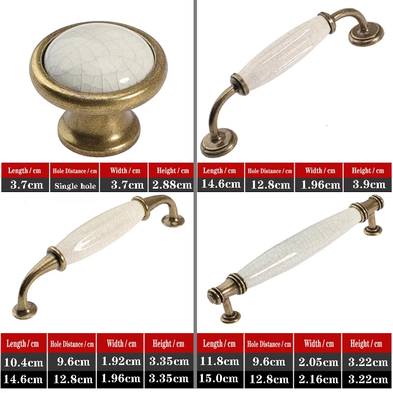 QVWN Antique Bronze Ceramic White Cabinet Handles Zinc Alloy Drawer Knobs Wardrobe Door Simple European Furniture Hardware