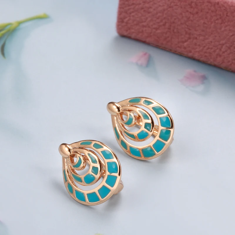 Kinel Unique Blue Enamel Drop Earrings for Women Luxury 585 Rose Gold Vintage Daily Earring Ethnic Bride Wedding Jewelry