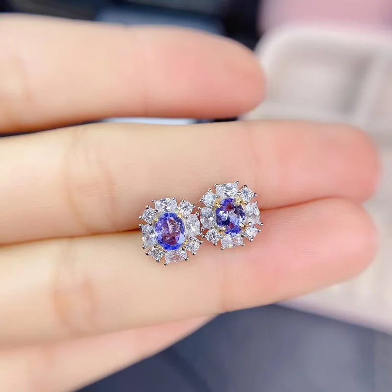 100% Natural and Real Tanzanite Earring 925 Sterling Silver Fine Jewelry Anniversary Jewelry