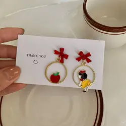 Fairy Tales Bow Red Apple Cute Cartoon Character Girls Clip on Earrings Princess Snow White Clip Earrings Without Piercing