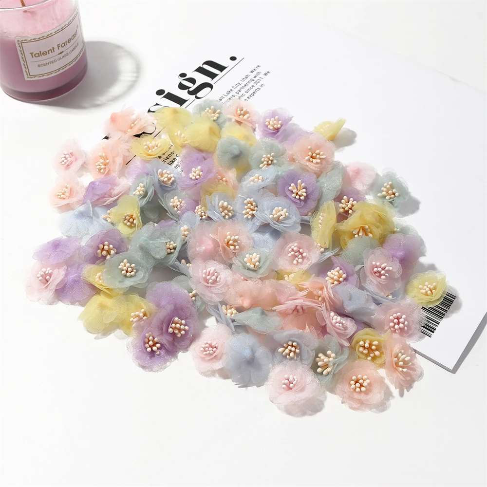 10Pcs Chiffon Gauze Flowers DIY Headwear Hat Dress Decorations Clothes Crafts Hairpin Corsage Accessories Artificial Flowers