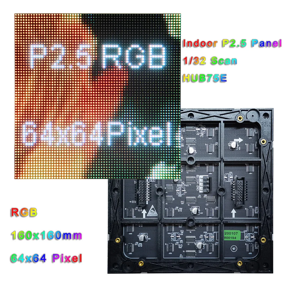 

P2.5 RGB LED Panels 64×64 1/32 Scan,LED Display Video Wall P2.5 Indoor Full Color Module