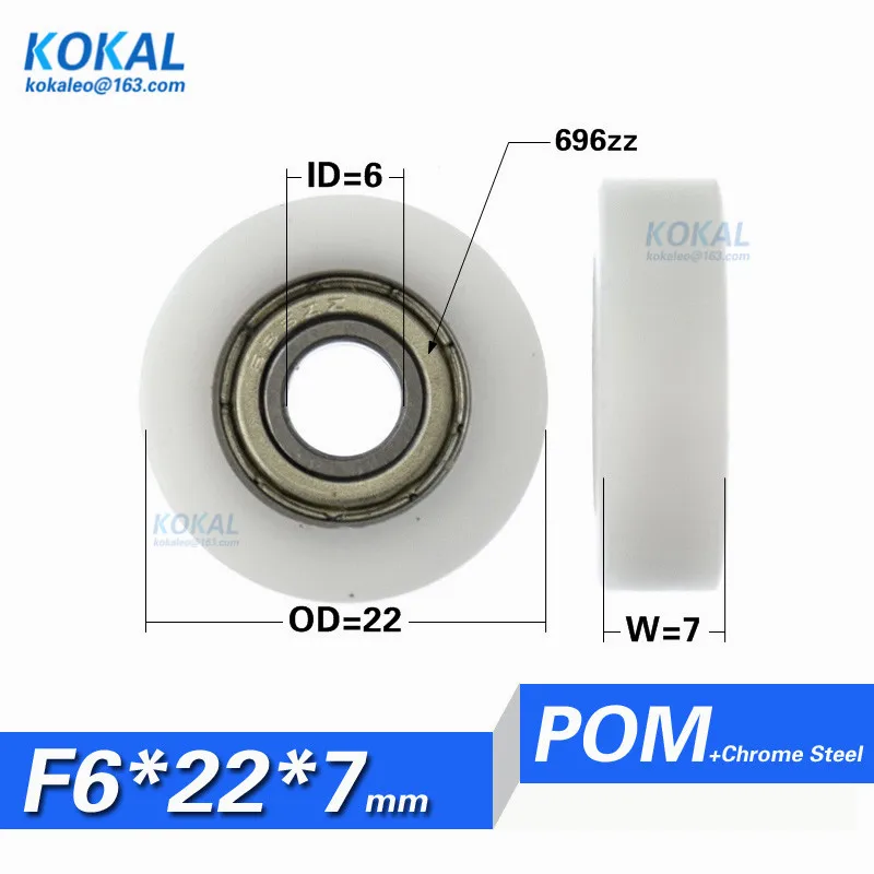 [F0622-7]1PCS high quality plastic bearing  flat type 696zz POM bearing wheel DOOR M6 screw DIY guide pulley wheel 0622K 0622