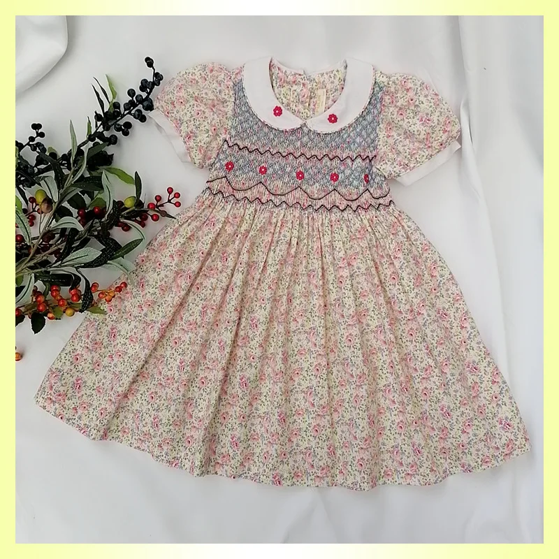 2024 baby girls smocked dresses summer little girl princess floral dress vintage elegant dress for young girl 3 4 5 6 7 years