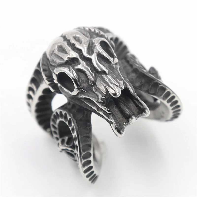 

Personality Exaggeration Animal Horn Skull Ring Silver Color Stainless Steel Ring Men's Motorcycle Party Jewelry Accessories