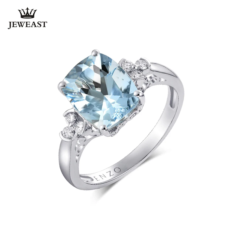 ENZO Natural Aquamarine 18K Pure Gold 2023 New Hot Selling Top Ring Women Heart Shape Ring  For Ladies  Woman Genuine Jewelry