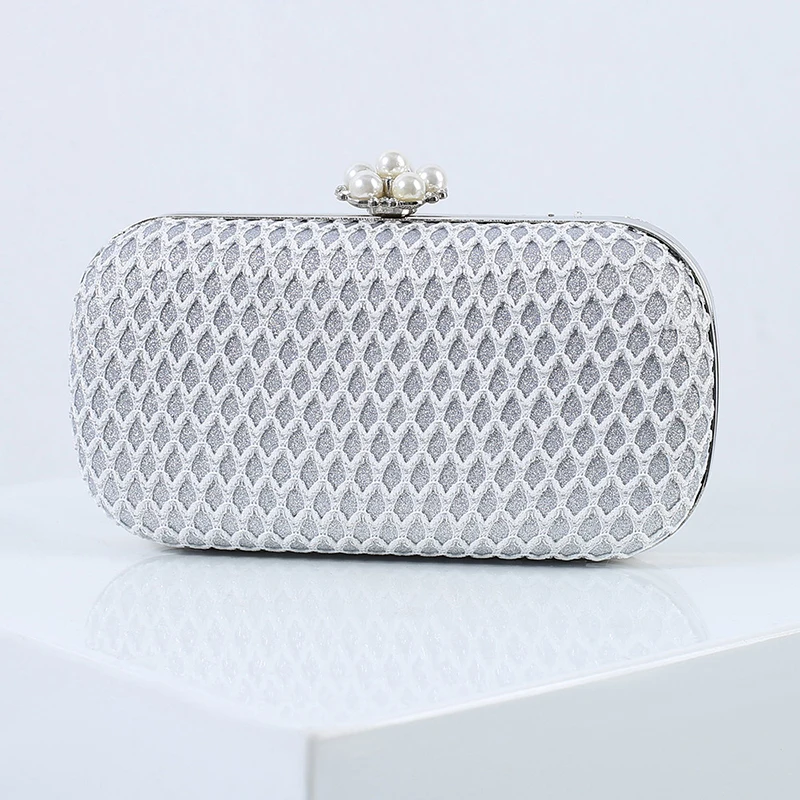 Women Black Wave Evening Clutch Bags Lady Luxury Designer Dinner Pearl Silver Handbags Purse for Female Bling Lozenge Bridal Bag