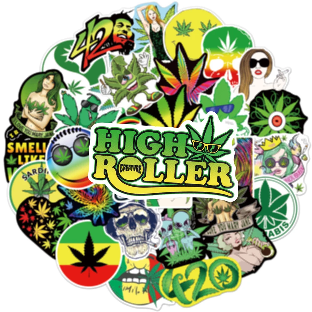 10/30/50pcs Hemp Leaf Weed Stickers DIY Phone Helmet Luggage Notebook Laptop Car Suitcase Waterproof Graffiti Kids Sticker Toy