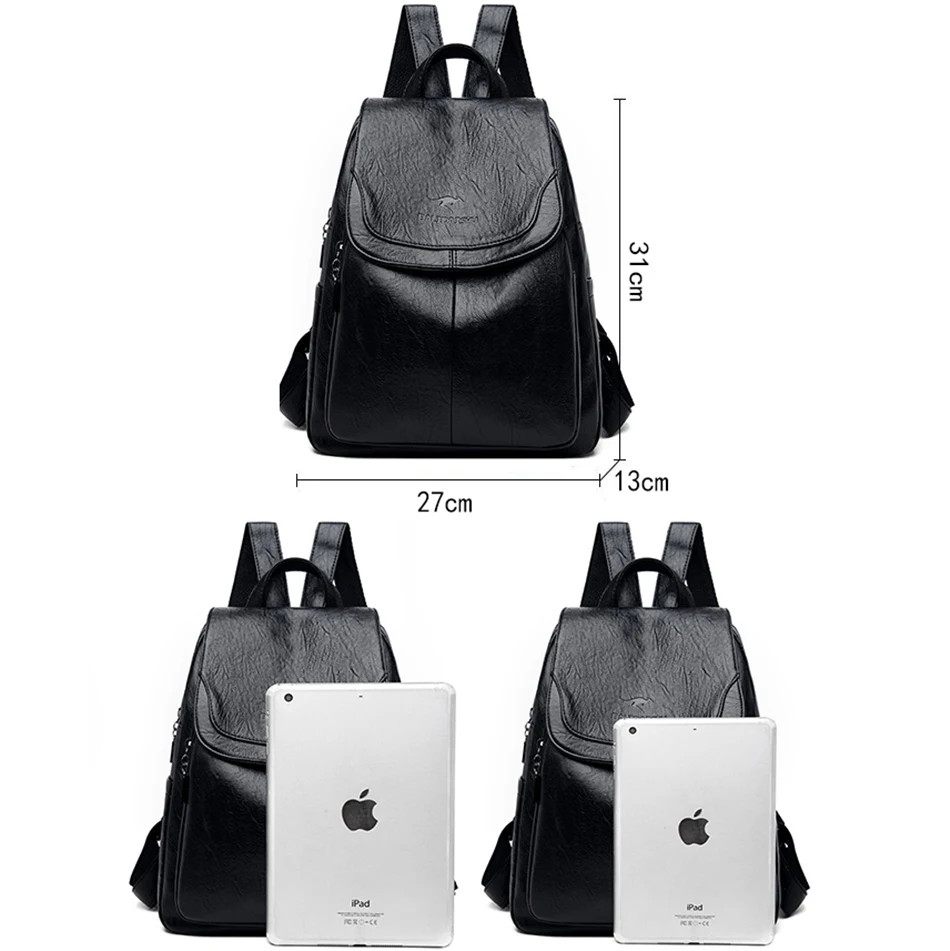 Women Quality Leather Backpacks for Girls Sac A Dos Casual Daypack Black Vintage Backpack School Bags for Girls Mochila Rucksack