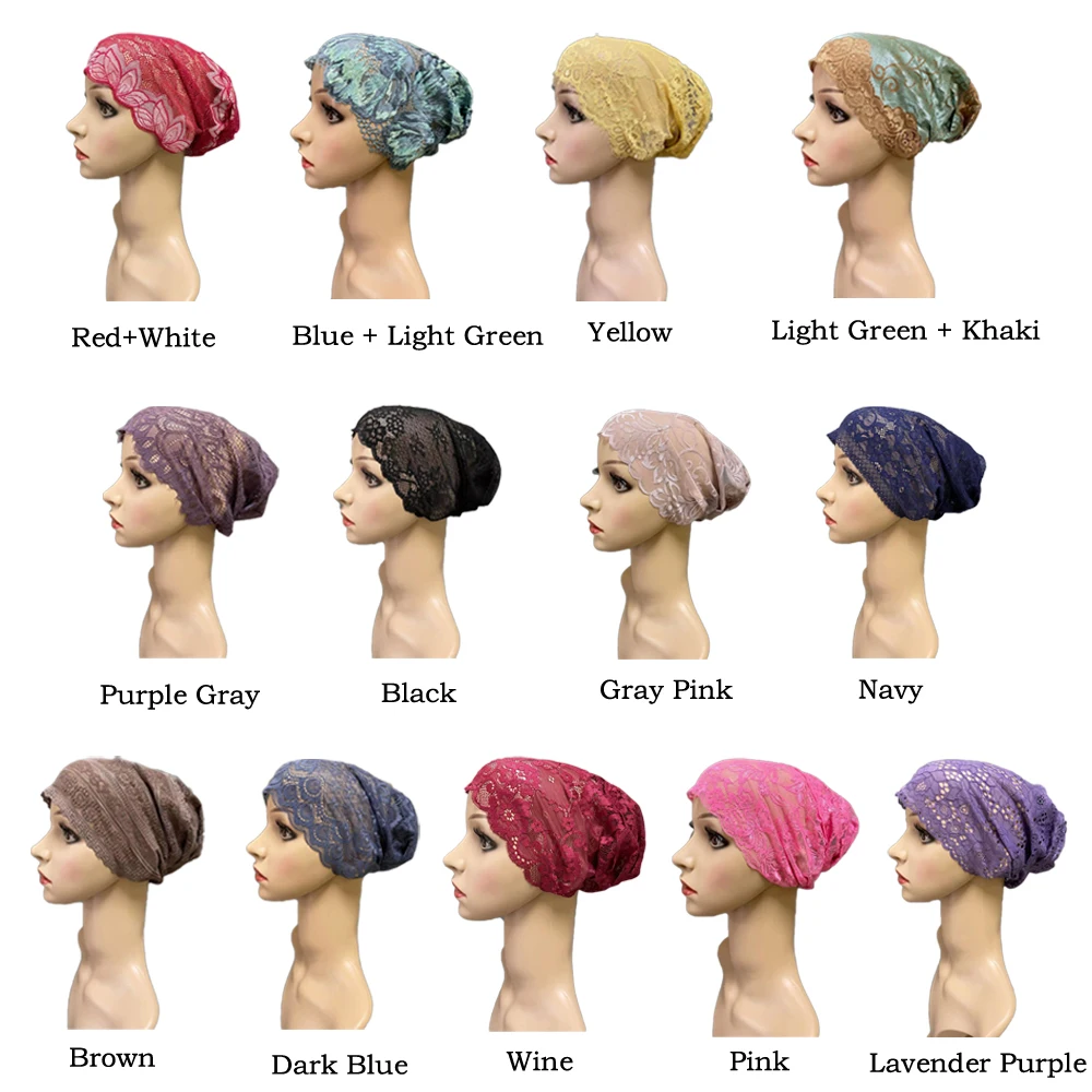 Muslim Underscarf Full Cover Lace Flower Hat Headscarf Turban Islam Wrap Hijab Cap Women Hair Loss Cancer Chemo Beanie Headwear