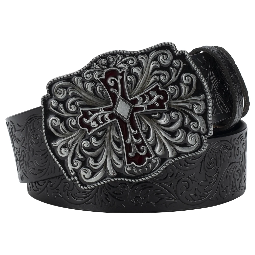 Cross Decorative Pattern Buckle Fashion Embossed Belt