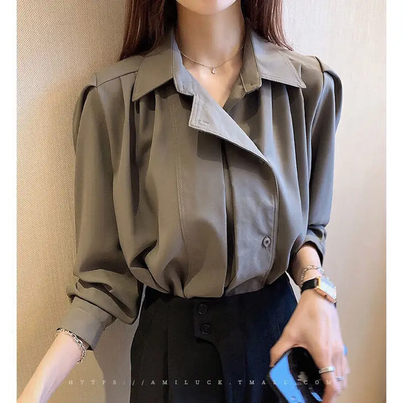 Women Long Sleeve Elegant Button Office Lady Vintage Tops Harajuku Korean Roupas Chic Chemise Tops Basic Female Casual Shirt Top