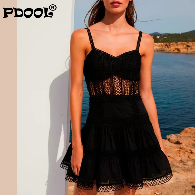 Hollow Perspective Suspender Dress 2023 New Arrive Women Dress Tube Top Solid Color Lace Fight Receiving Waist Slim Short Skirt