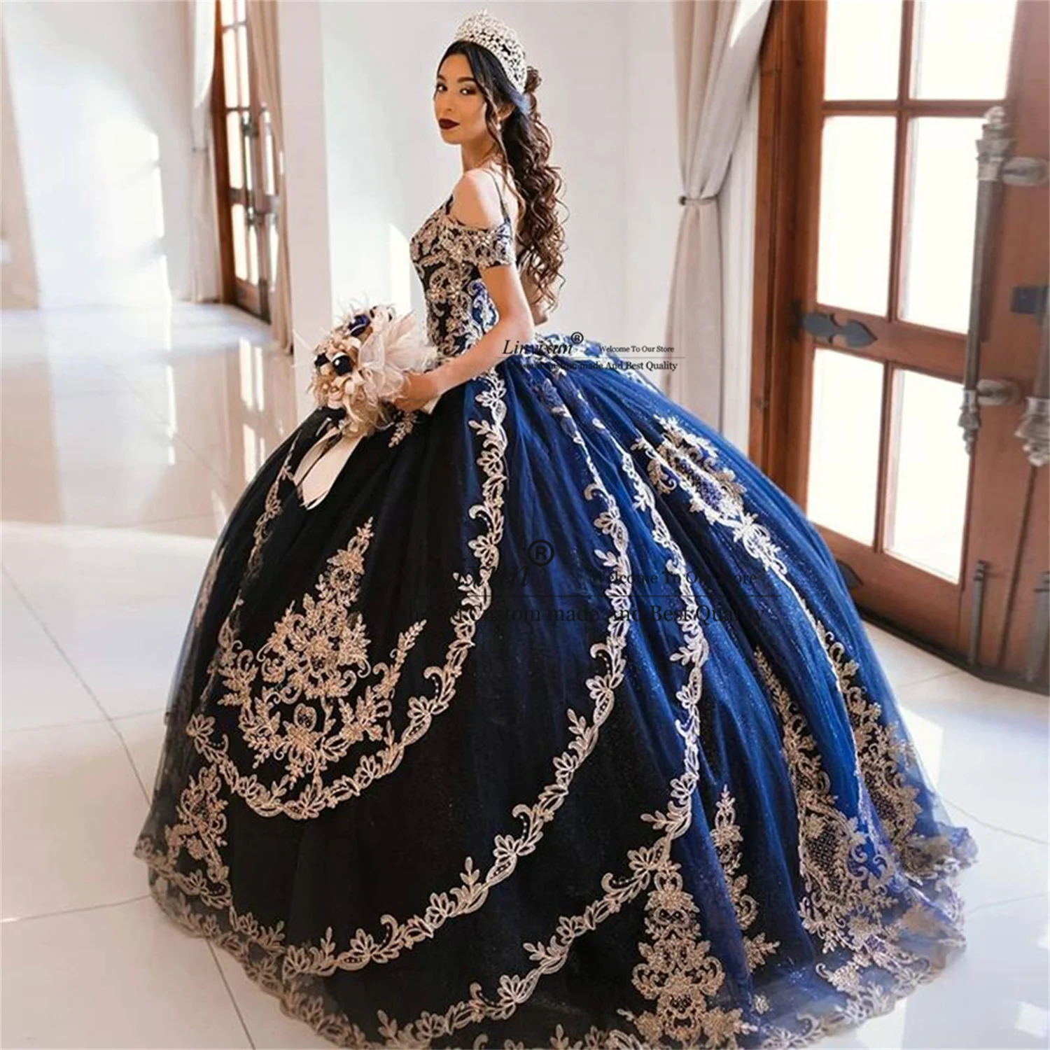 Princess Navy Blue Quinceanera Dresses 2022 Appliques Lace Sweetheart Vestidos De 15 Años Princess Ball Gown Sweet 16 Dress