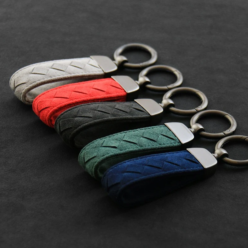 High-Grade Suede Leather Car Key Chain Luxury Key Rings Holder Buckle Nubuck Bag Pendant Charms Best Gift for Male Boyfriend