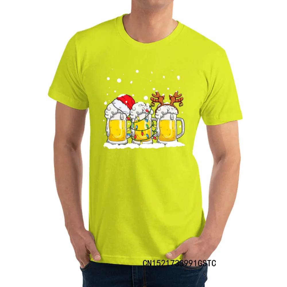 Fashionable Beer Christmas Mug Santa Reinbeer Xmas lights T-shirts for Men Popular O Neck Premium Cotton T-shirts Fashion Tees