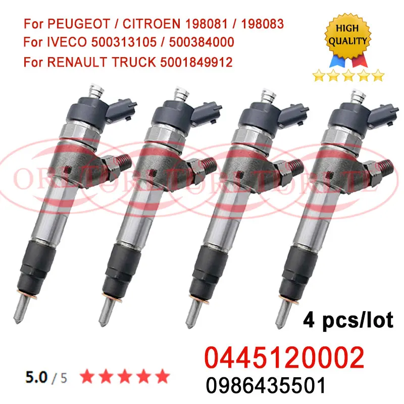 4 pieces New injector nozzle 0445120002,0 445 120 002 0986435501 for Camionnette (230L) JUMPER Camion plate-forme(230) for IVECO