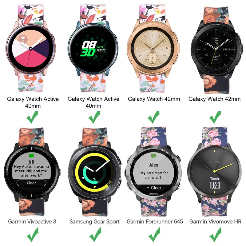 20mm 22mm Silicone Strap For Samsung Galaxy Watch Gear S3 Active 2 Graffiti style strap For HuaMi Amazfit Huawei watch band