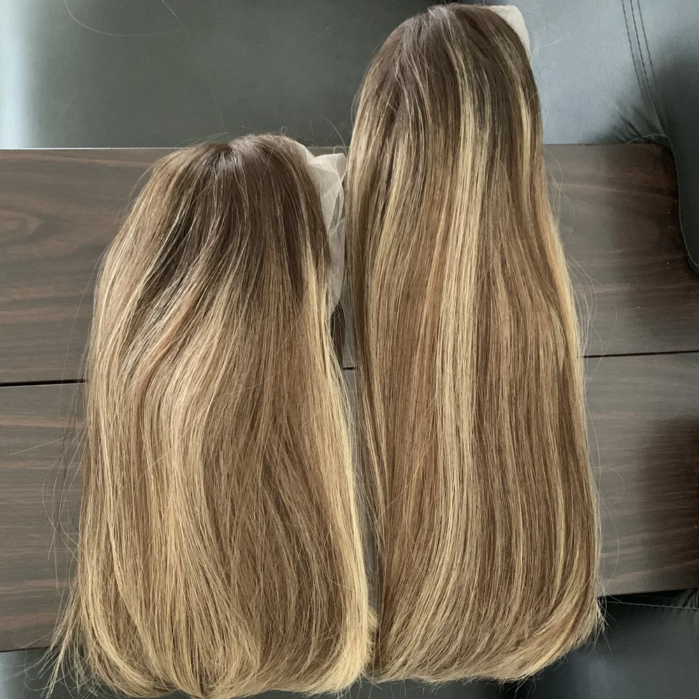 Balayage cabelo virgem europeu 100% laço suíço superior peruca judaica kosher perucas cor marrom com destaques em estoque frete grátis