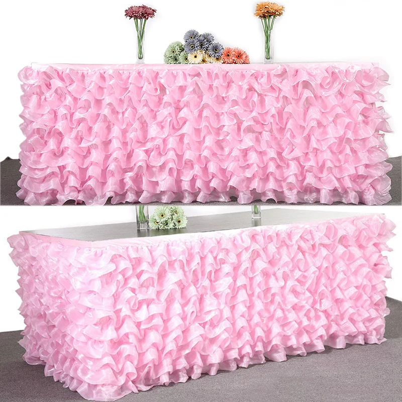 

9ft Pink Luxury Elegant Wedding Tulle Tutu Table Skirt Decoration Party Table Skirting Tablecloth 77x275cm