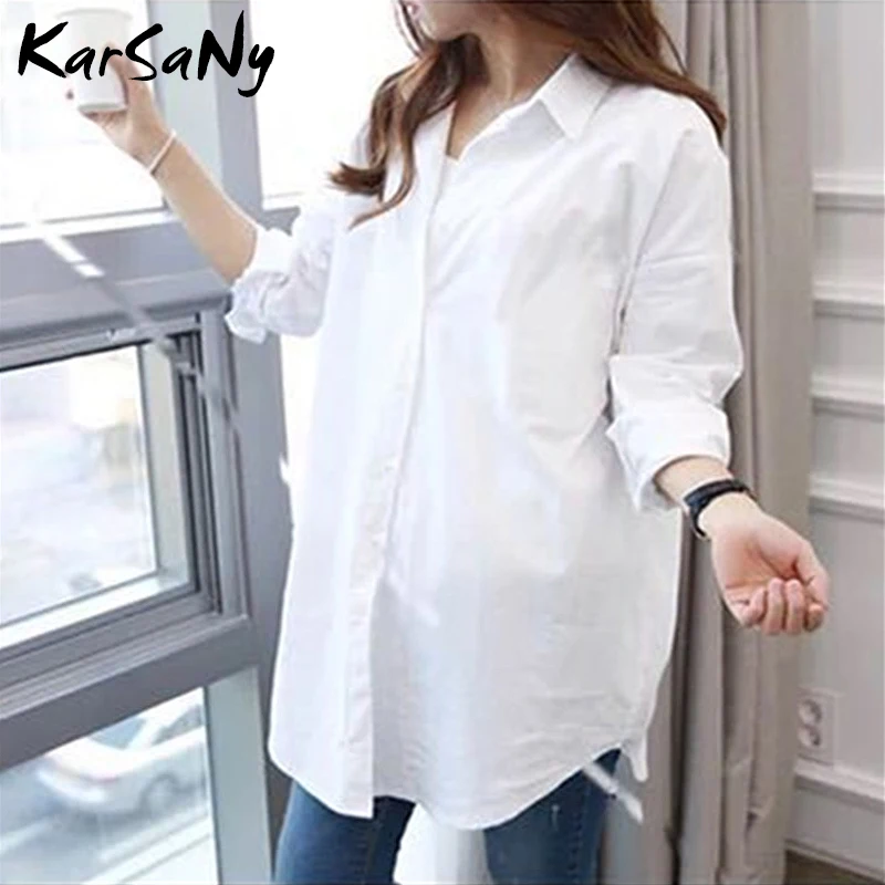 Women\'s White Shirt Oversize Cotton Femme Tops Plus Size 5XL Long Shirts For Women White Blouse Spring Long Sleeve Tunics Women