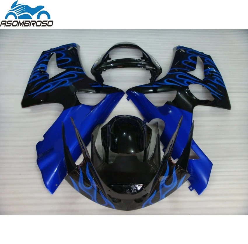 

Plastic Injection Motorcycle Bodyparts for Kawasaki Ninja ZX6R fairing kit 2003 2004 blue flames black set zx6r 03 04 BN03