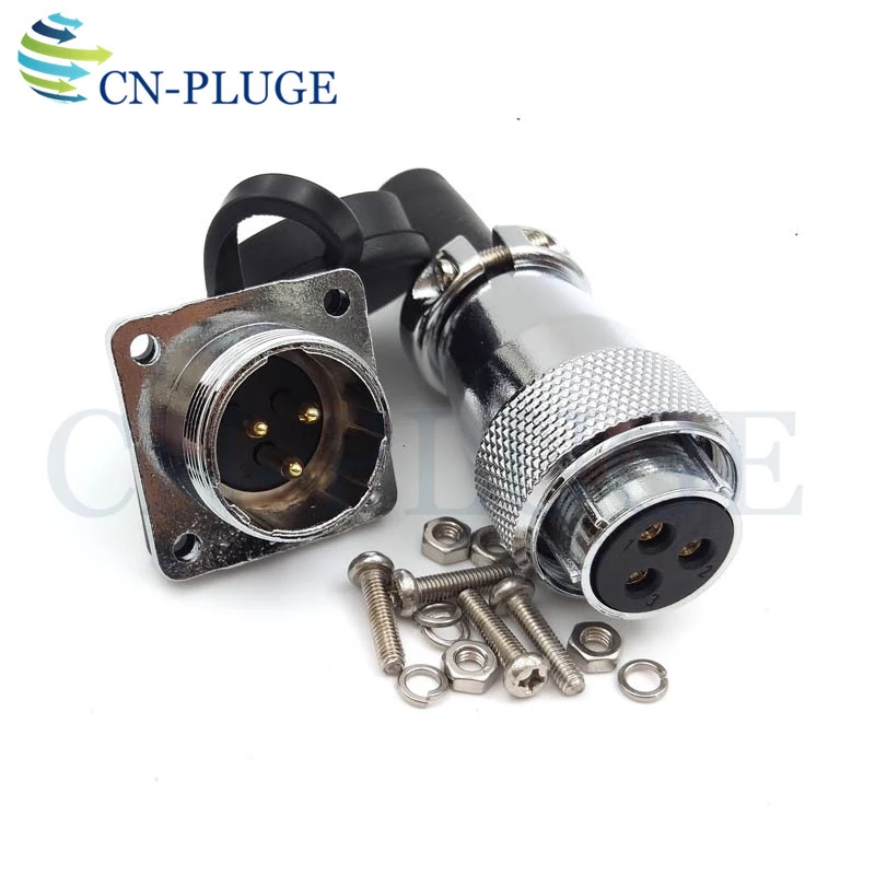 WS20 Type 2 3 4 5 6 7 8 9 10 12 Pin Metal Connector, Square Panel Installation Male Socket and Cable Female Plug Waterproof IP67