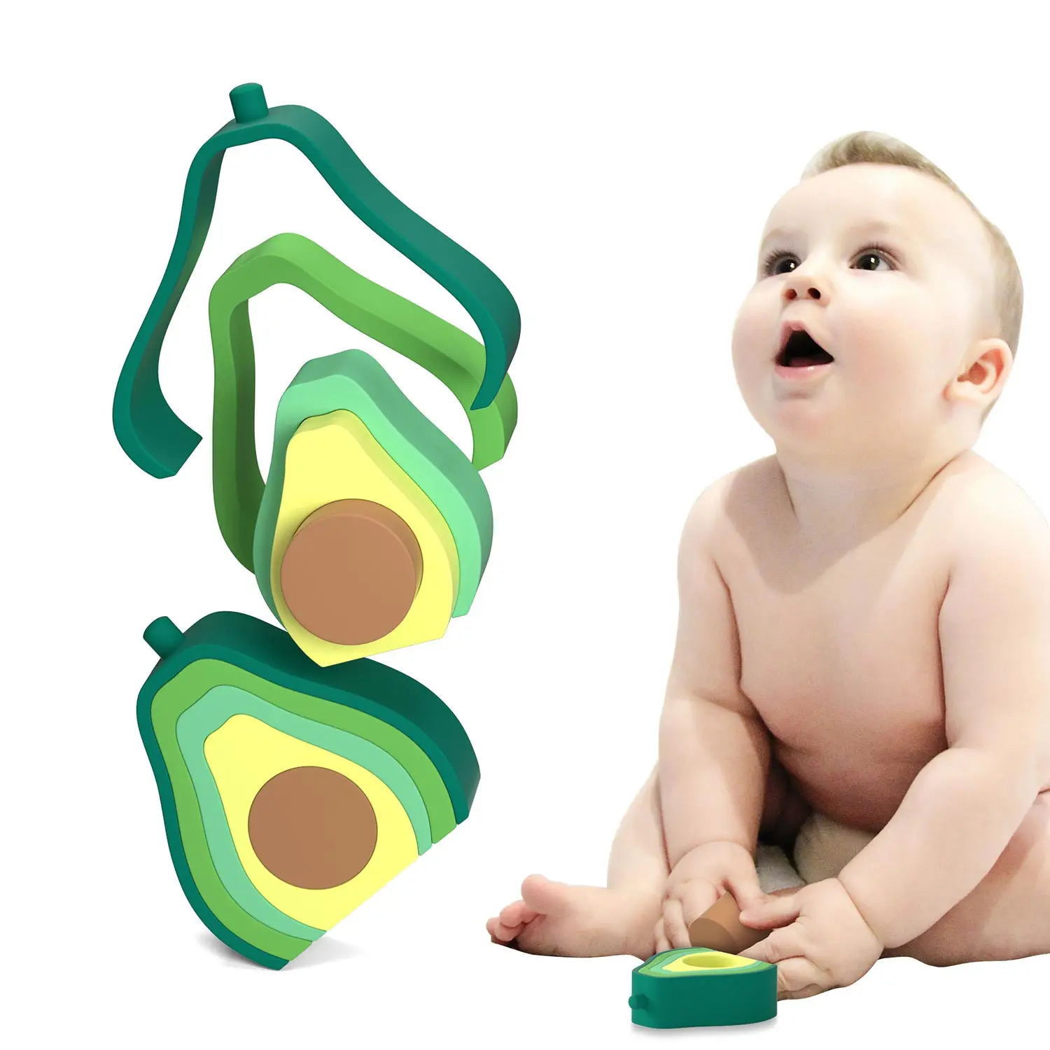 TYRY.HU 1set Avocado Silicone Building Block Teether 3D Early Baby Educational Toy Baby Teething Soft can be Bite BPA Free