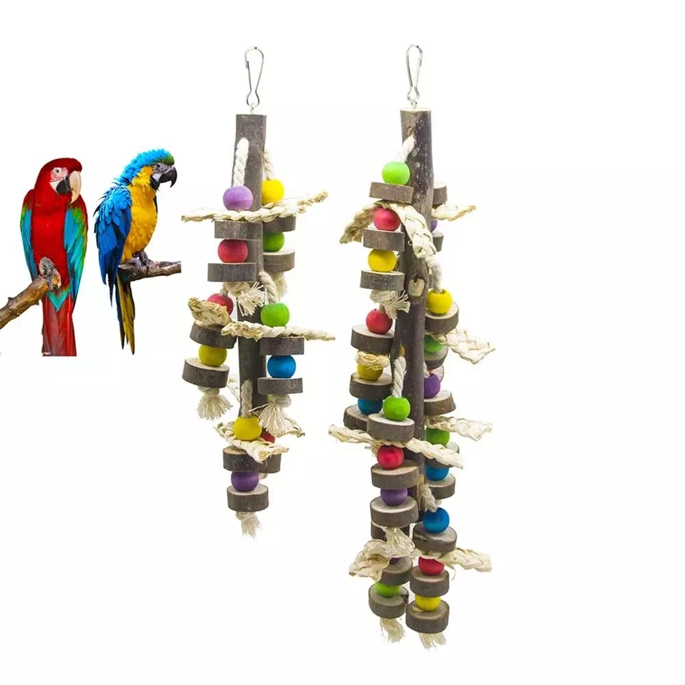 

Natural Wood Bird Chewing Toys Blocks Parrot Tearing Toys Best for Finch Budgie Parakeets Love Bird Parakeet Cage Accessories