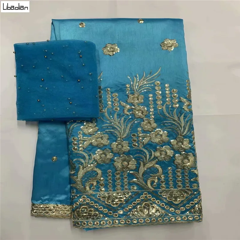 

African George Fabric High Quality Indian Raw Silk George Wrappers Hotest Set With Blouse For Wedding 7yards/pcs ZL27-10