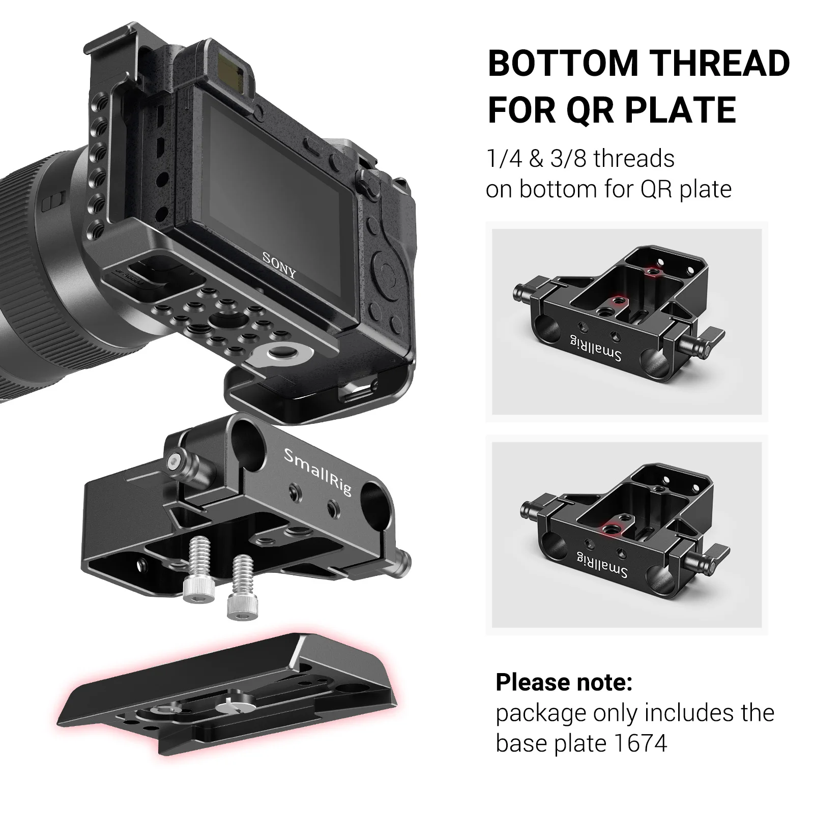 SmallRig Universal Dslr Camera Base Plate with 15mm Rod Rail Clamp for Sony A6500/A6600 for Panasonic GH5 For Sony Camera Cage