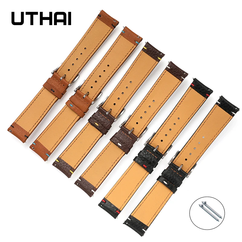 Watchband leather strap First layer cowhide 20mm 22mm watch strap bracelet for samsung watch 3 /huawei watch gt 2  UTHAI Z44