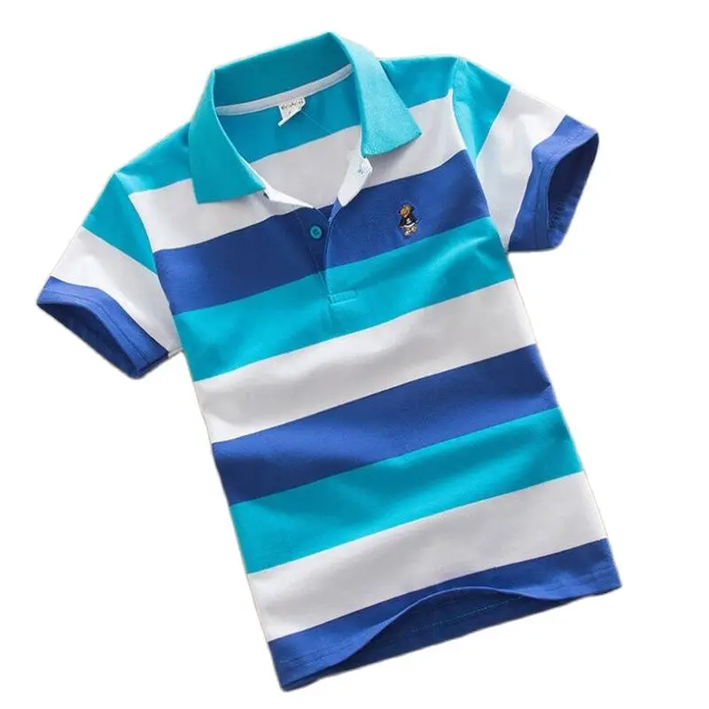 Baby Boy Polo Shirt 2-15 Years Teenagers Summer Kids Children Toddler Short Sleeve Shirts Tops Stripes Fashion Cotton Clothing