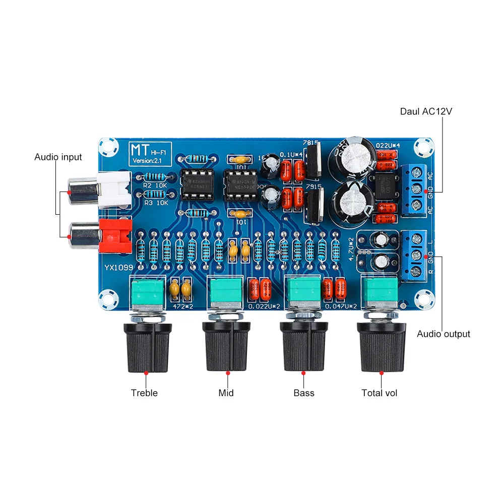 AIYIMA-홈 앰프 프리 앰프, 볼륨 톤, 고음 미드레인지베이스 NE5532 Op Amp HIFI EQ 컨트롤 보드 듀얼 AC 12V-18V