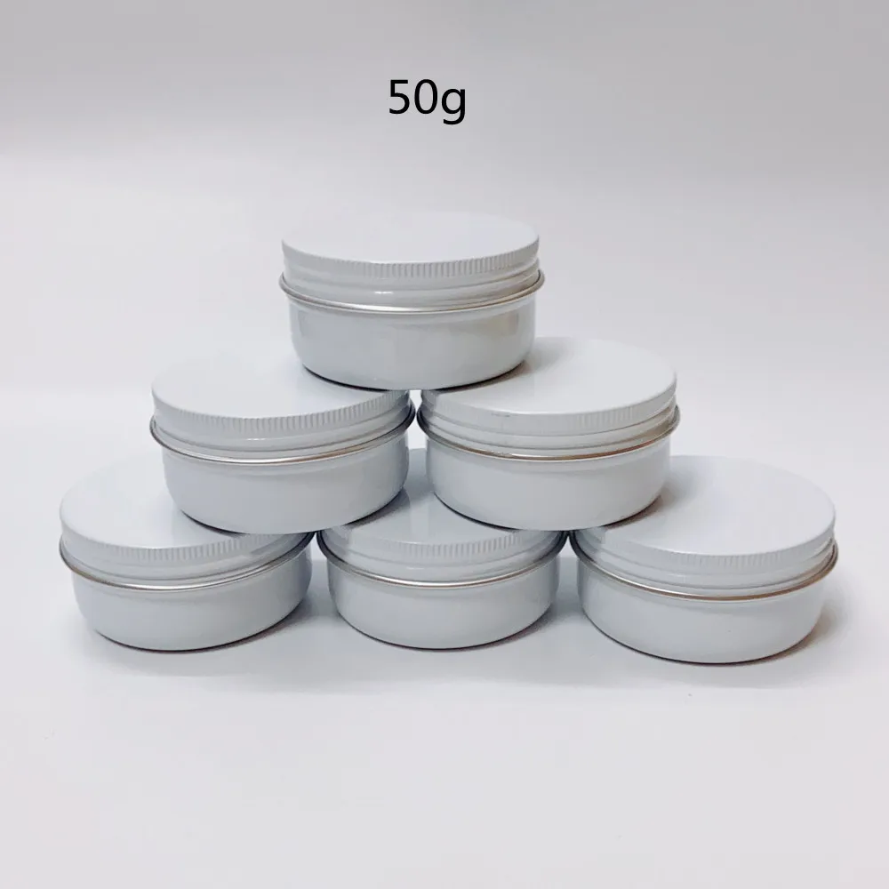 50g White Empty Makeup Metal Jars Cosmetic Lip Balm Containers Nail Decoration Crafts Refillable Thread Empty Aluminum Bottles