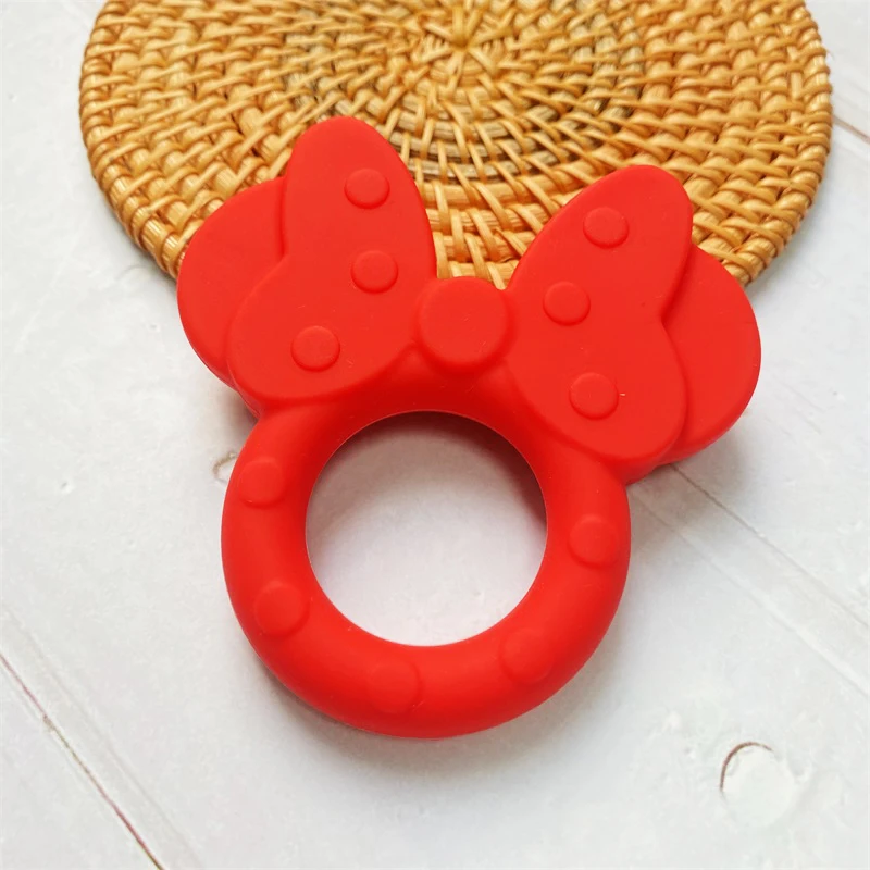 1 pz massaggiagengive in silicone cartone animato testa di topo animale alimentare grado fai da te dentizione per bambini massaggiagengive giocattolo accessori anello