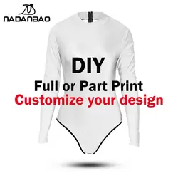 NADANBAO Customzie Logo or Image Printing Long Sleeves Beach Swimsuit Backless Beautiful Swimwear One Piece Swimsuit Women