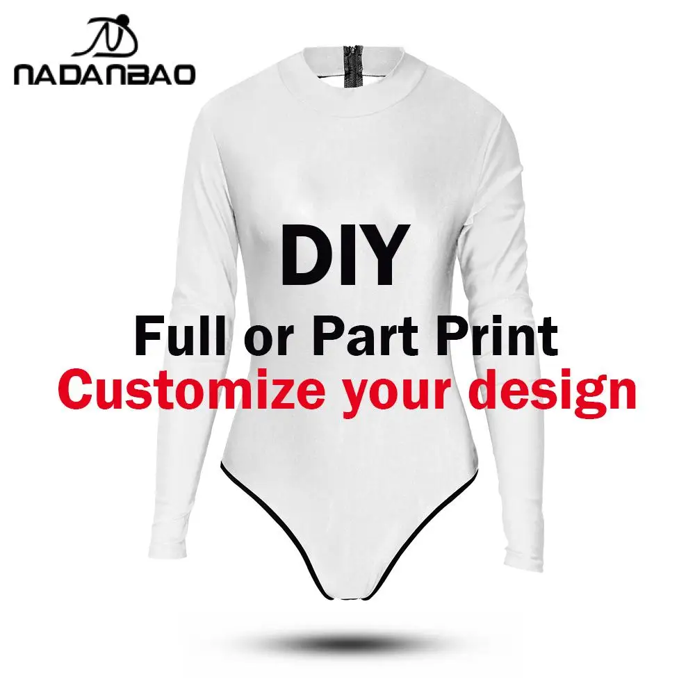 NADANBAO Customzie Logo or Image Printing Long Sleeves Beach Swimsuit Backless Beautiful Swimwear One Piece Swimsuit Women