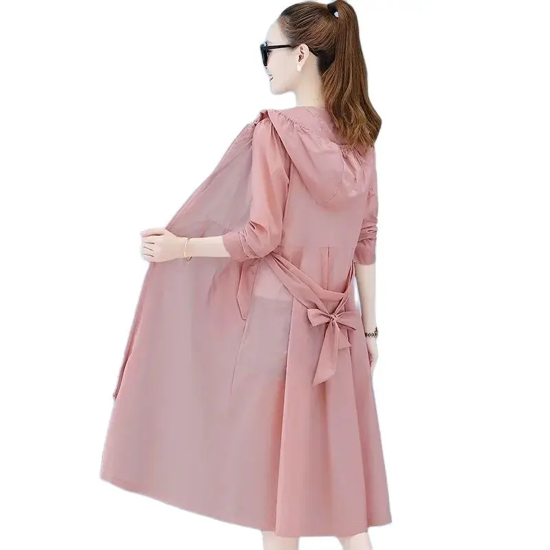 

New Ice Silk Women's Sun Protection Clothing Ladies Mid Long Zipper Hooded Motorcycle Suit Sun Protection Thin Female Coat