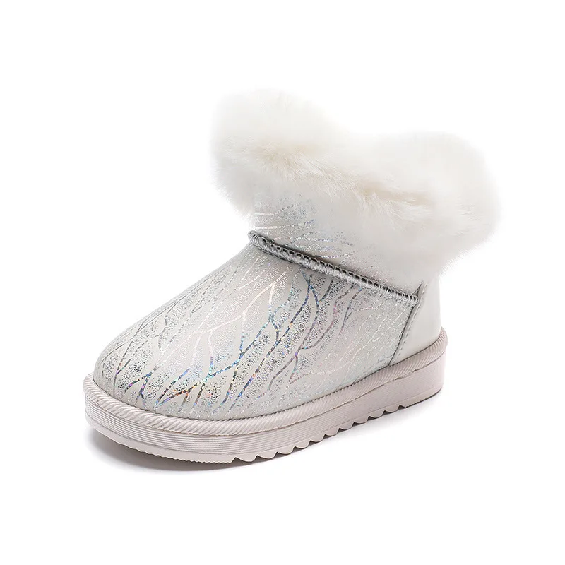 Children Winter Snow Boots Boys and Girls Bright Upper Waterproof Short Boots Baby Warm Plus Thick Fur Winter Cotton Shoes