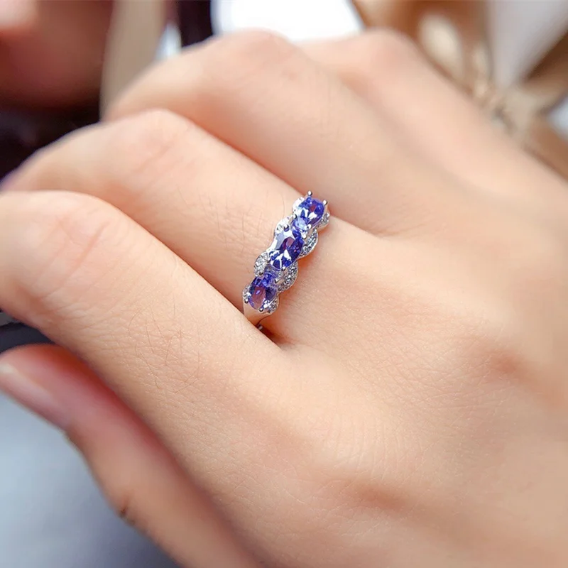 Genuine Tanzanite Ring 3*5MM 3 Pieces Natural Gemstones Fine Jewelry Real 925 Sterling Silver for Women Birthday Gift Free Ship