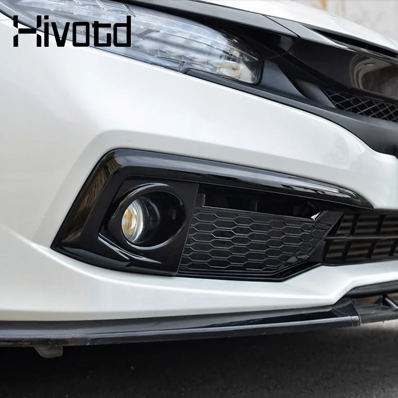 Car Front Bumper Fog Lights Lamps Frame Cover Headlight Plate Trim Sticker Exterior Accessories For Honda Civic 10th 2019-2021 - Image 2