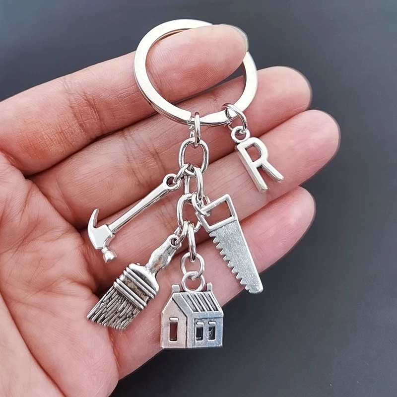 Engineer Architect House Design Key Chain letter A-Z key ring Real Estate Architect Keychain Engineering Student Drawing gifts