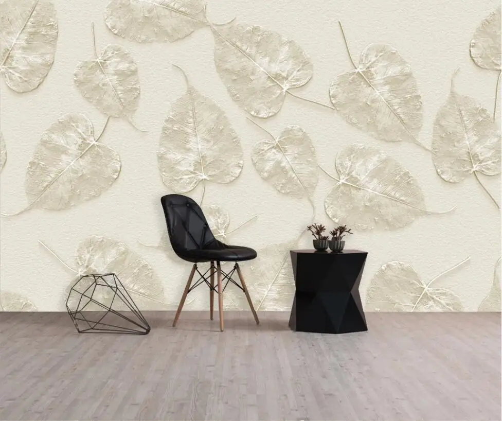 Custom large-scale murals / wallpapers / 3d relief background wall plant leaves Nordic